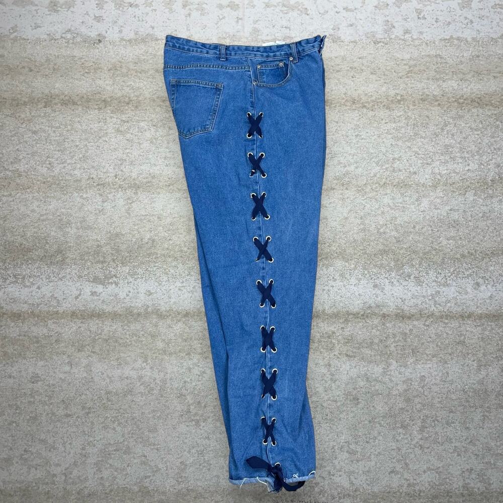 Vintage Y2K Boohoo Jeans Womens 12 Baggy Wide Leg Fit Medium Wash Laced Denim - Picture 3 of 5